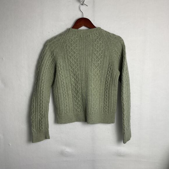 J Crew Womens Lambswool Pom Pom Cable Knit Crewneck Sweater Green Medium - Picture 4 of 9